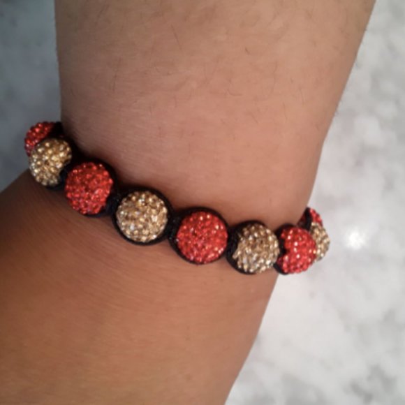 Red & gold rhinestone sphere bracelet - Picture 4 of 6